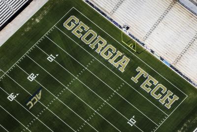 Wordmark on football field