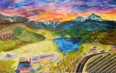 Judith Brennan, a 5th-yr. double major in ISyE and discrete math, used watercolors to paint possible future interactions between humans, technology, and the environment.