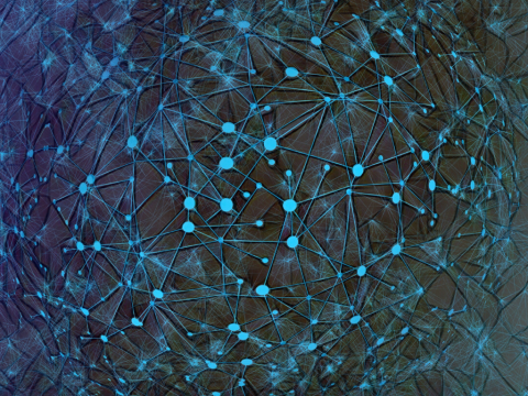 A blue image of interconnected nodes