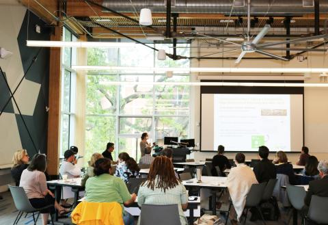 Georgia Tech researchers give presentations on their Undergraduate Sustainability Education Innovation Grants during a recent "Jamboree" in the Kendeda Building. (Photo Jess Hunt-Ralston)