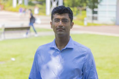 New assistant professor of interactive computing Animesh Garg outside of the Klaus Advanced Computing Building.