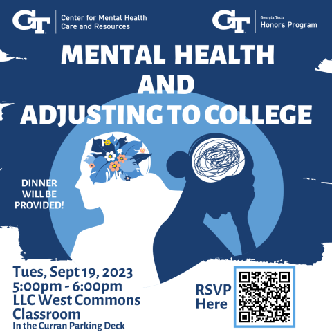 A flyer with outlines of two women, one having scribbles in her head mimicking a bad mental state, and one with flourishing leaves in her mind, representing a healthy mental state. 