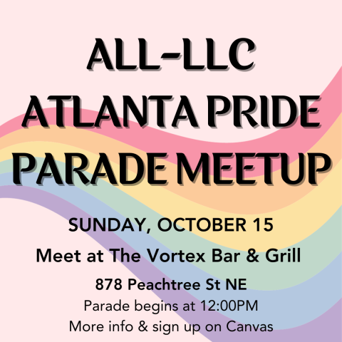 Flyer for the all-LLC Pride Parade meetup