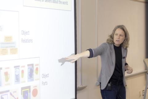 Georgis Tech School of Interactive Computing Associate Professor Sonia Chernova presents during a recent robotics seminar.