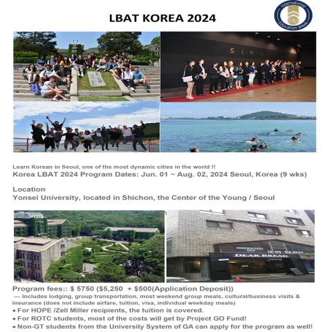 Graphic with Korean LBAT program information which can also be found here: https://modlangs.gatech.edu/lbat/korea.