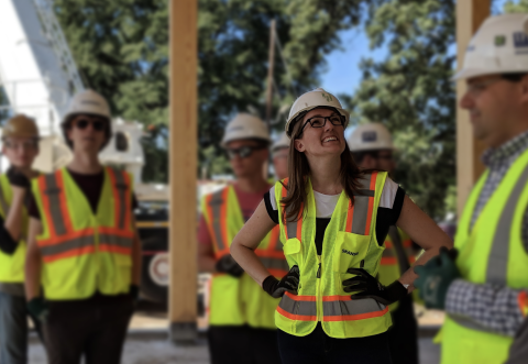 Amy Stone on site during construction of The Kendeda Building for Innovative Sustainable Design on the Georgia Tech campus in Atlanta, Georgia.