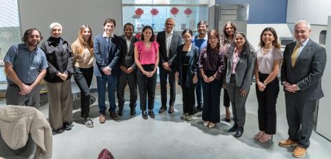 Microsoft Chairman and CEO Satya Nadella participated in a student roundtable discussion before receiving an honorary Ph.D. from Georgia Tech during a ceremony inside the John Lewis Student Center's Atlantic Theater Thursday. 