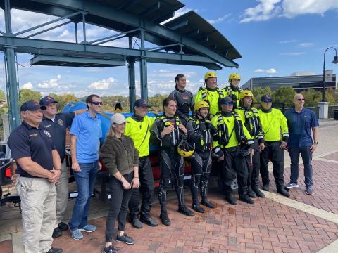 This is a group shot of the firefighers and the Georgia Tech researchers who worked on this project