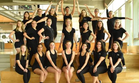 The Dance Company at Georgia Tech poses on the stairs in the CULC.