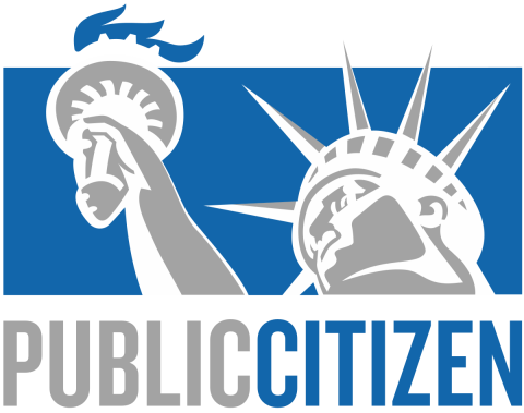 Logo for Public Citizen with an abstract statue of liberty