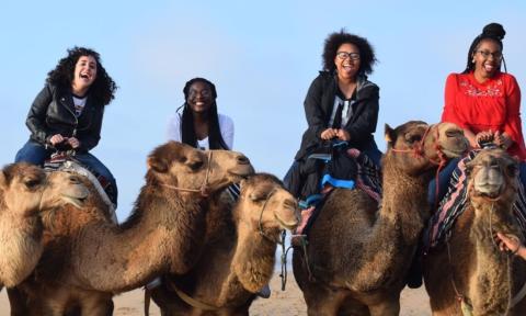 Students ride camels while on a study abroad.