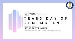 Keynote Speaker: Jesse Pratt Lopez. Nov. 20 from 6-7:30 in Flag #117
