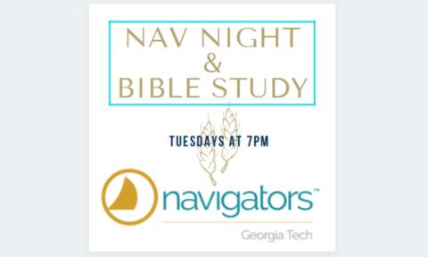 Flyer for Nav Night and Bible Study, hosted Tuesdays at 7 p.m.