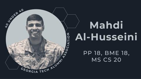 Round headshot with text: Mahdi Al-Husseini, PP 18, BME 18, MS CS 20