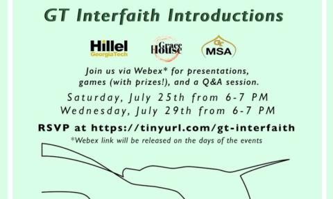 Flyer for the Interfaith Open House on July 25 and 29, 2020 from 6-7 p.m.