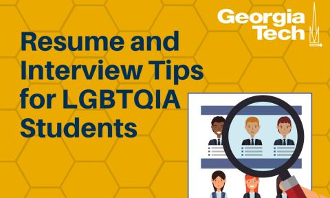 Graphic promoting resume and interview tips session for LGBTQIA students.
