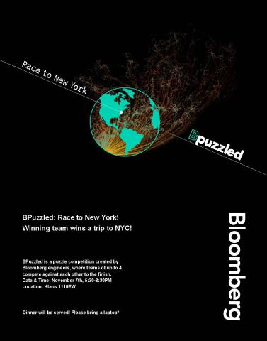 Bloomberg BPuzzled- Nov. 7th 5:30pm in Klaus 1116EW