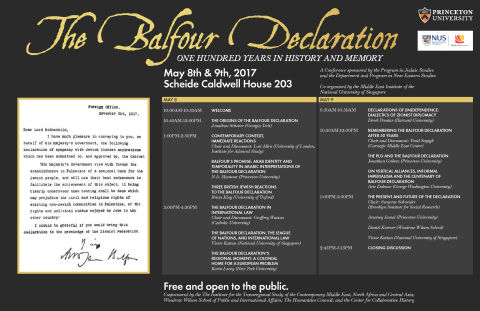 Poster for a symposium on the Balfour Declaration, being held at Princeton University.