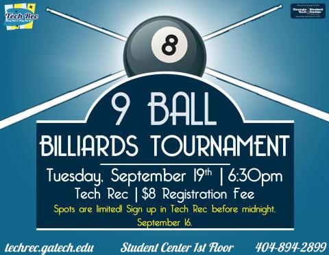Tech Rec Billiards Tournament on 9/19!