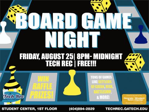 Tech Rec Board Game Night on 8/25.