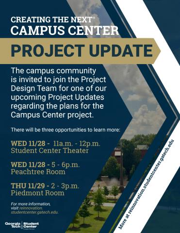 Flyer for Campus Center Project Update events
