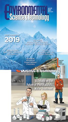 Collage of two of the journal covers for the 2019 Top Feature Paper in the journal, Environmental Science & Technology.