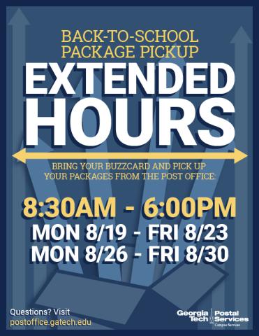 Flyer for Post Office package pickup extended hours