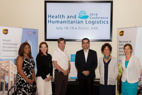 L-R: Joscelyn Cooper, CHHS program coordinator; Julie Swann, CHHS Co-founder, NC State; Kevin Etter, UPS; Abhishek Wasan, UPS; Pinar Keskinocak, Co-founder and Director of CHHS, Georgia Tech; Özlem Ergun, Co-founder of CHHS, Northeastern University