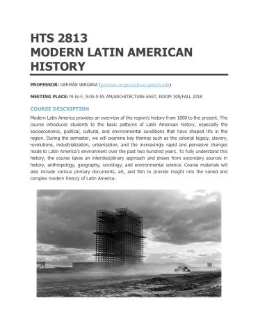 Flyer for Modern Latin American History