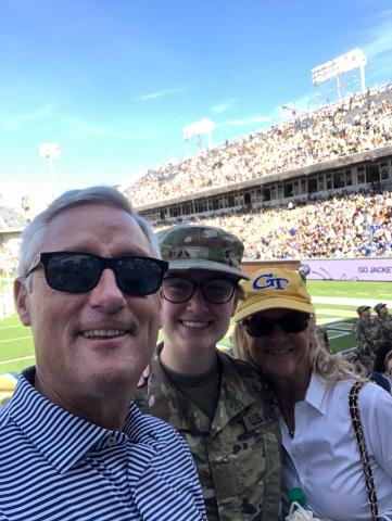 Margaret O'Neal with her Uncle Vernon and Aunt Valerie at a Tech game.