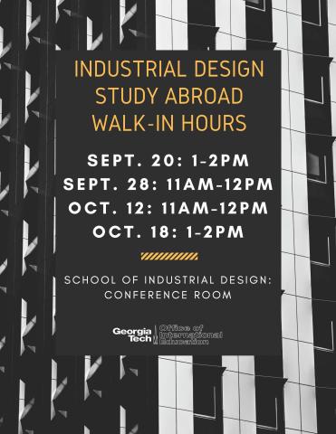 Flyer for Industrial Design Majors Study Abroad Walk-In Advising 
