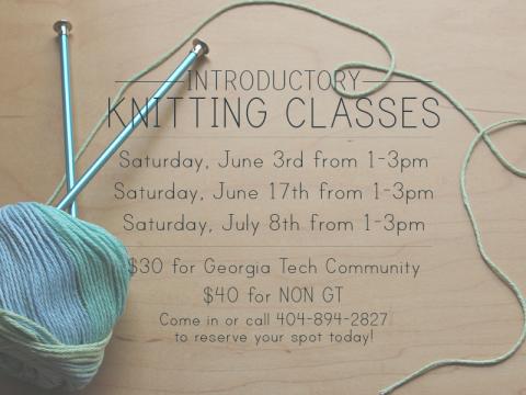 Paper & Clay Knitting & Crocheting Classes on 6/3, 6/17 and 7/8.