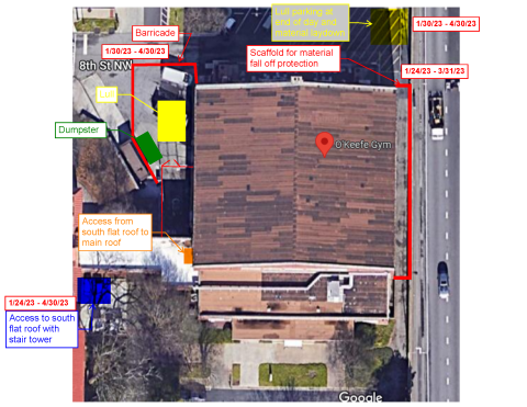 pic of logistics for O"keefe gym roof replacement