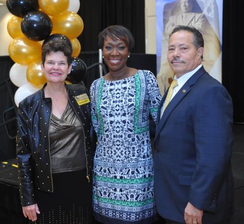 MLK Lecture Keynote Speaker Joy-Ann Reid with Georgia Tech First Lady Val Peterson and Institute Diversity Vice President Archie Ervin