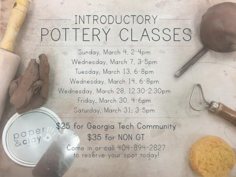 Paper and Clay Intro to Pottery Classes in March!