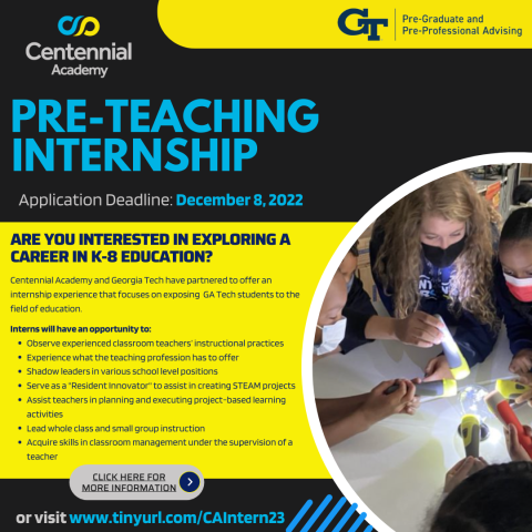 Georgia Tech students -- apply for pre-teaching internship by Dec. 8, 2022!