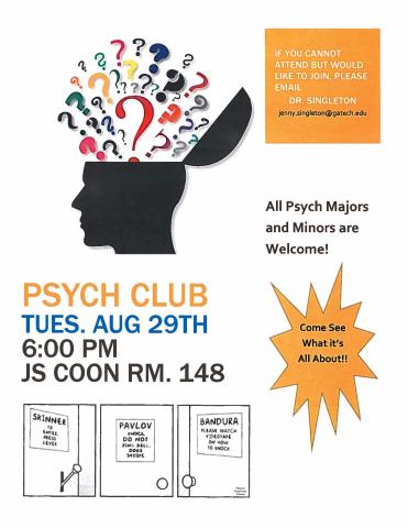 PSYC Club Aug 29 6:00 pm Room 148