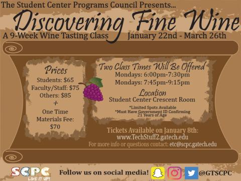 SCPC is offering the annual “Discovering Fine Wine” tasting class this spring! 