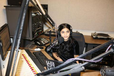 ISyE student Sheen Ganju in one of WREK Radio's studios