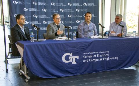 During the visit, SRC’s President and CEO, Todd Younkin (second from left), participated in an ECE Panel Discussion with Roland Sperlich (second from right) of Texas Instruments and Fernando Mujica (right) of Apple Inc. The panel, moderated by ECE Professor Muhannad Bakir (left).