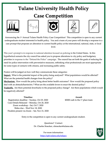 Flyer for the Tulane University Health Policy Case Competion.
