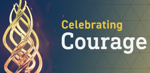 Graphic with text reading "celebrating courage"