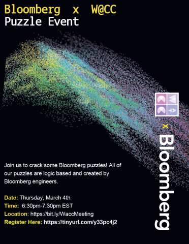 Banner for Bloomberg and The Women in the College of Computing March 4th 2021 event