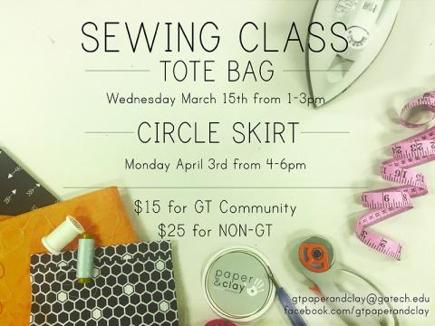Paper and Clay Sewing Classes 3/15/17 and 4/3/17