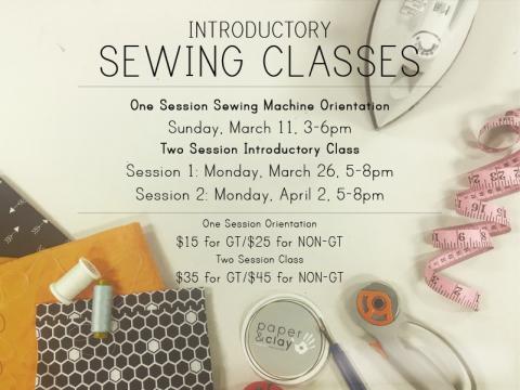 Paper and Clay Sewing Classes in March!