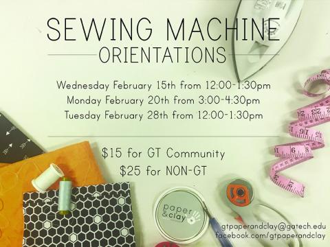 Paper and Clay  Sewing Class Machine Operations Monday 2/20 and Tuesday 2/28