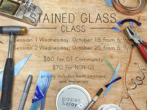 Paper and Clay Stained Glass Classes on 10/18 and 10/25. 