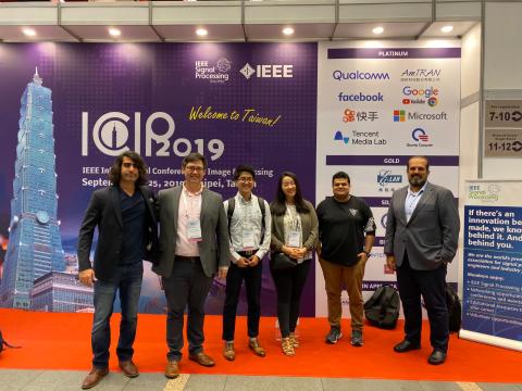 Members of the OLIVES Lab attended the 2019 IEEE ICIP. Pictured left to right are ECE Postdoctoral Fellow Can Temel, ----, Gukyeong Kwon, ----, Mohit Prabhushankar, and ECE Professor Ghassan AlRegib. ----, Kwon, ----, and Prabhushankar are all ECE Ph.D. students.