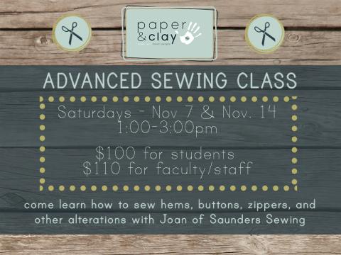 Paper & Clay presents: Advanced Sewing Workshop!