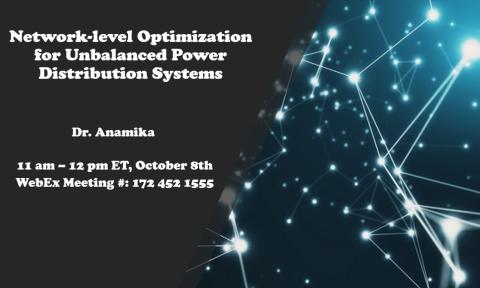 Flyer for IEE PES's event Network-Level Optimization for Unbalanced Power Distribution Systems. Held Oct. 22, 2020.